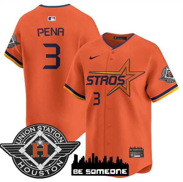 Men%27s Houston Astros #3 Jeremy Pena Orange 2025 City Connect Limited Stitched Jersey Dzhi